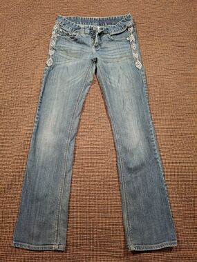 Women's Light Blue Boot Cut Jeans with Embroidered Side Accents